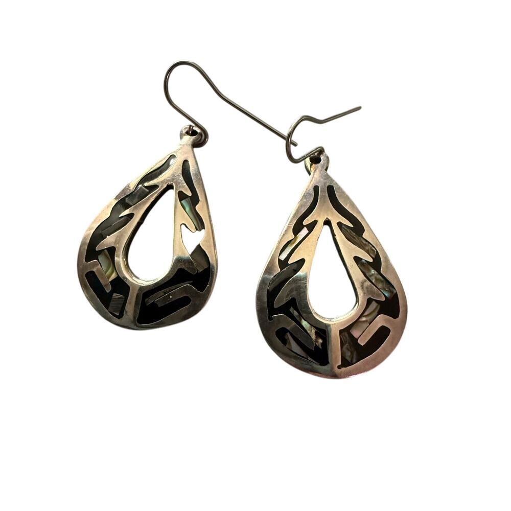 Taxco 925 Sterling Silver Alpaca inlay Earrings